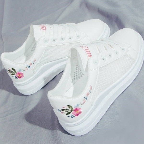 breathable mesh white shoes women