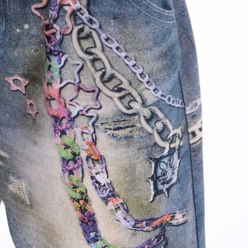 Retro Chain Printed Jeans