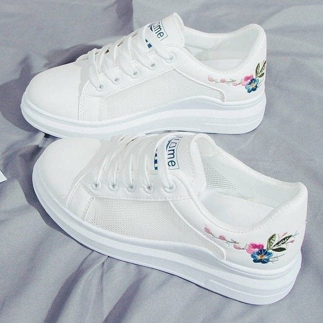 breathable mesh white shoes women