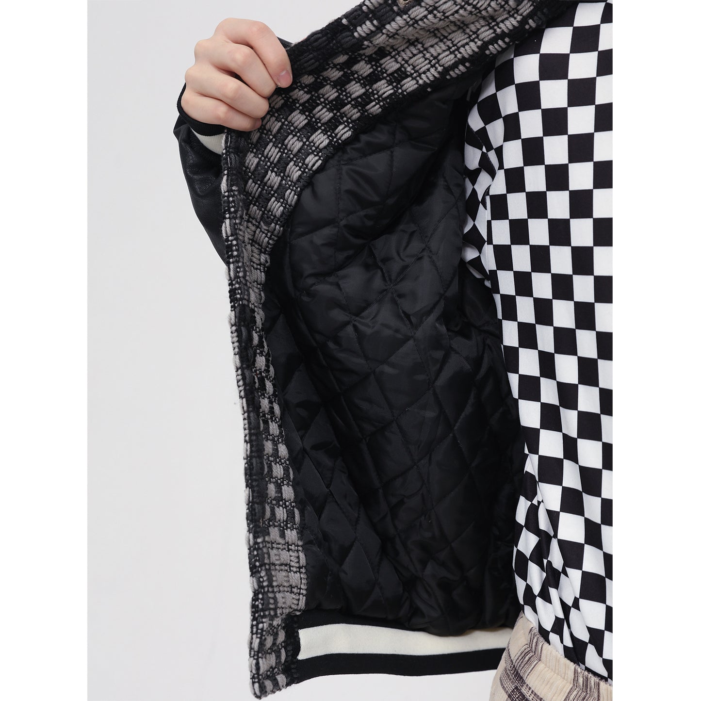 Plaid Stitching Design Trendy Brand Quilted Jacket Men