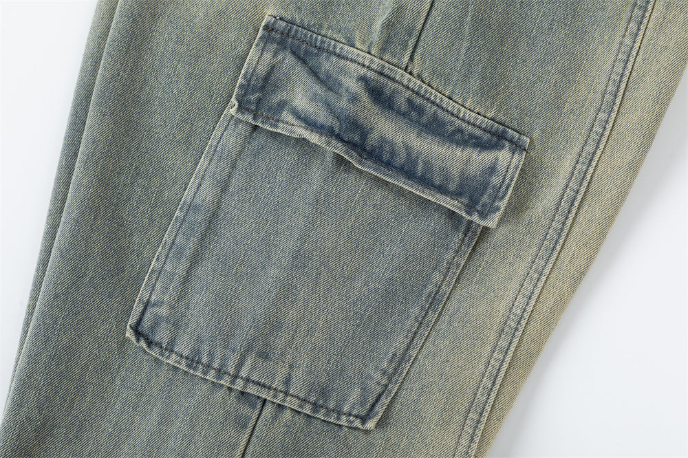 Loose Wash Denim Overalls For Men