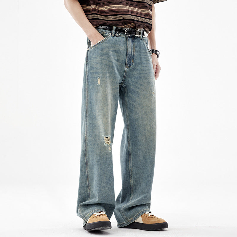 Fashion American Straight Ripped Jeans Men