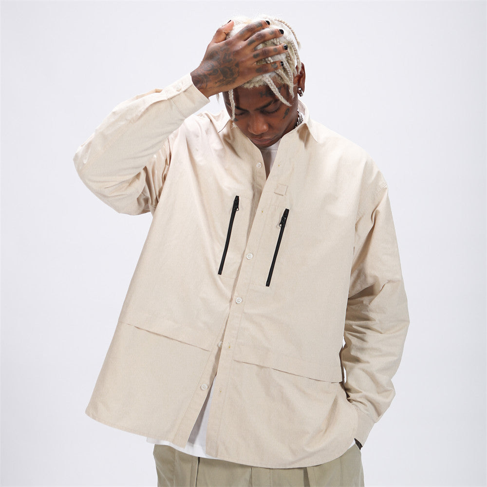 Zipper Pocket Design Long Sleeve Shirt Thin Jacket Men