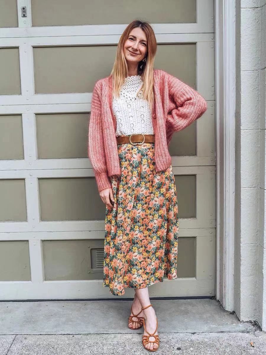 New French Idyllic Floral High Waist Split Skirt Women