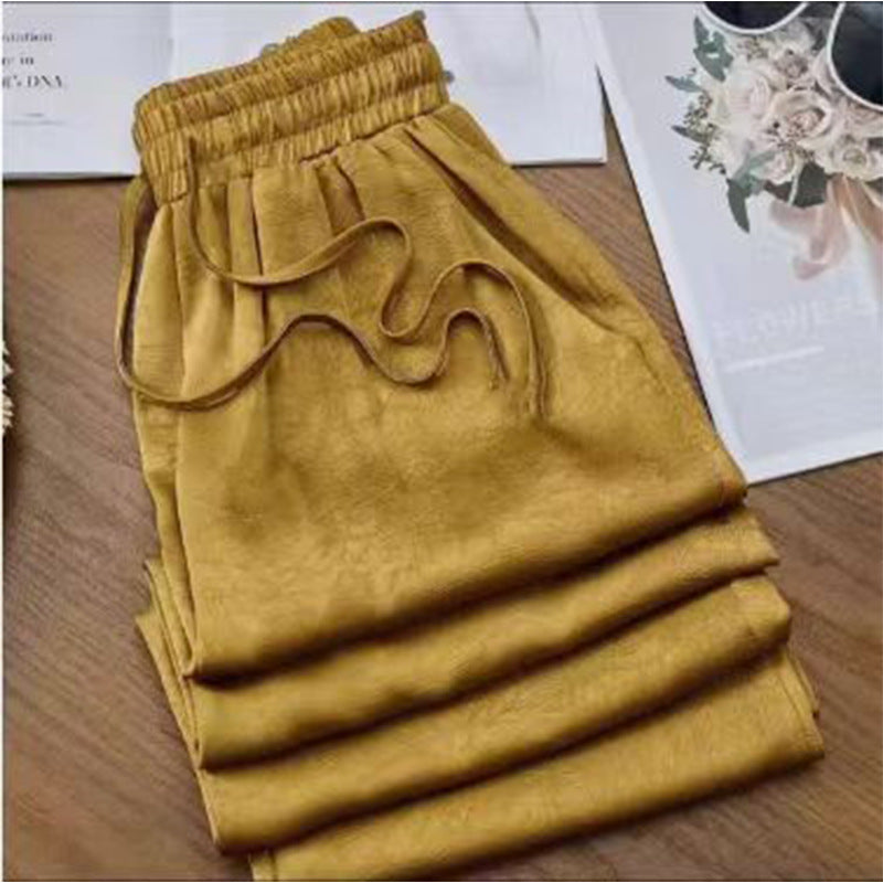 New Chinese Acetic Acid Satin Jacquard Wide Leg Pants Women's Spring And Summer Thin High Waist Dosing Narrow Style Straight Style National Style Casual Pants