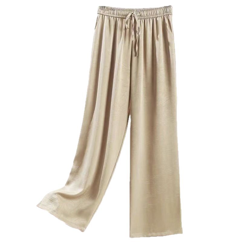 New Chinese Acetic Acid Satin Jacquard Wide Leg Pants Women's Spring And Summer Thin High Waist Dosing Narrow Style Straight Style National Style Casual Pants