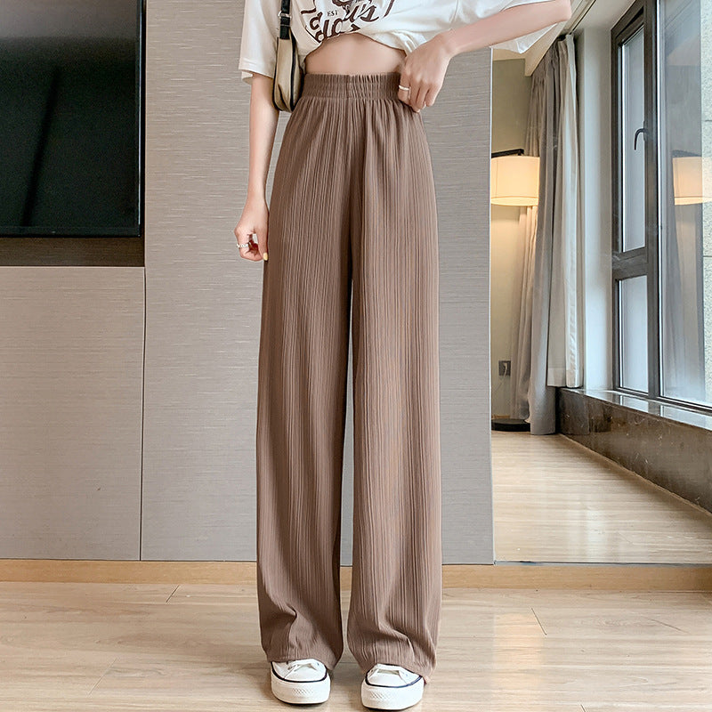 Ice Silk Wide-Leg Pants For Women, Thin Chiffon High-Waist Drape, Loose Straight-Leg Slimming Casual Floor-Length Pants For Women
