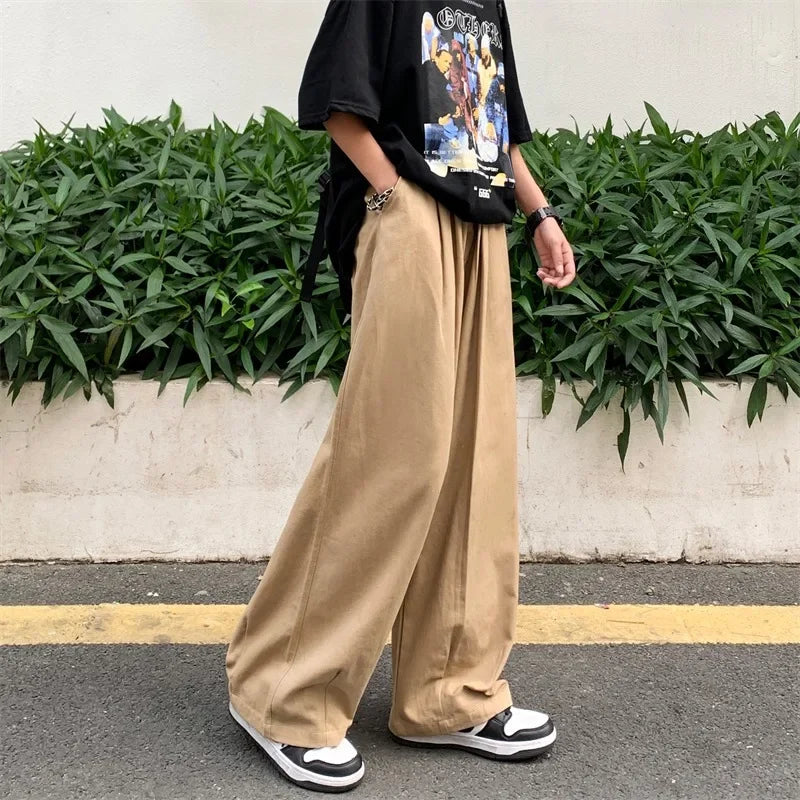 Workwear Casual Trousers Men's Spring And Autumn Harajuku Hong Kong Style Ins Fashion Brand Street Straight Loose Sports Wide-leg Pants