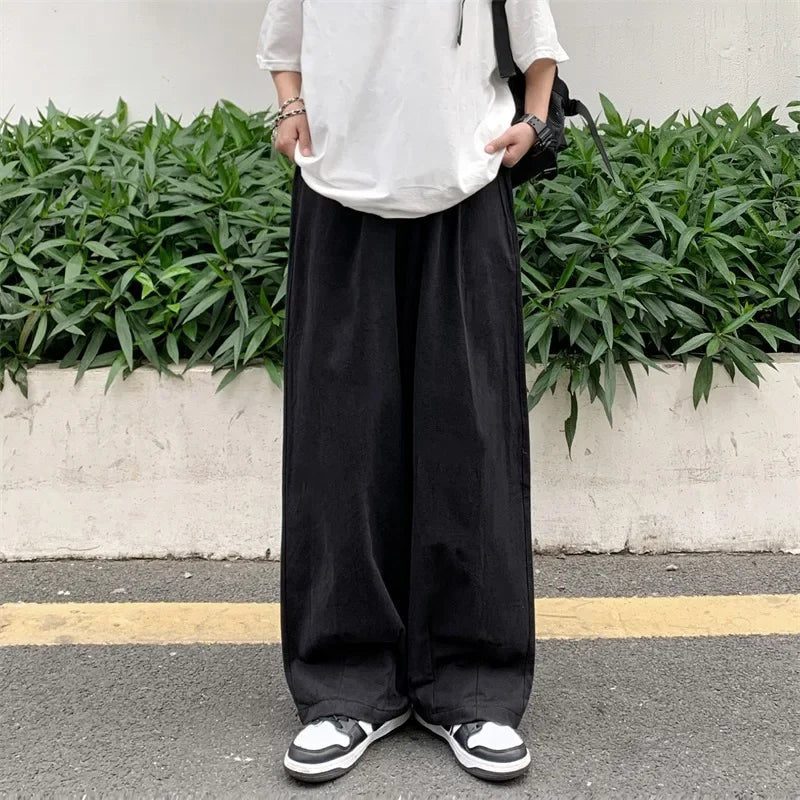 Workwear Casual Trousers Men's Spring And Autumn Harajuku Hong Kong Style Ins Fashion Brand Street Straight Loose Sports Wide-leg Pants
