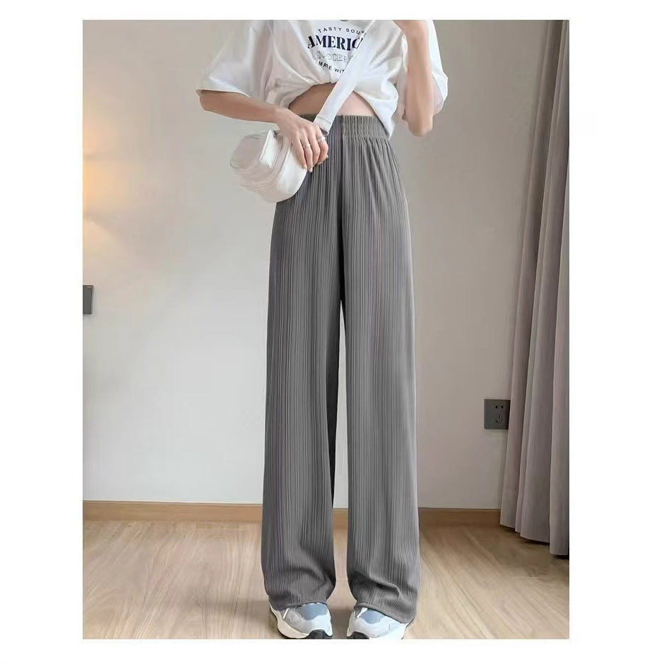 Ice Silk Wide-Leg Pants For Women, Thin Chiffon High-Waist Drape, Loose Straight-Leg Slimming Casual Floor-Length Pants For Women