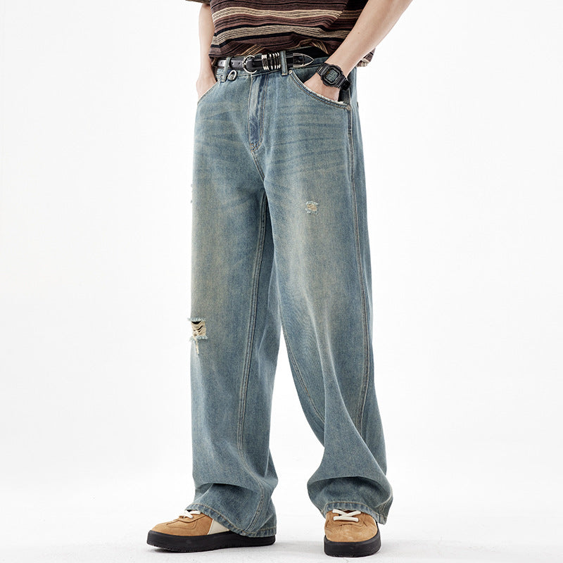 Fashion American Straight Ripped Jeans Men