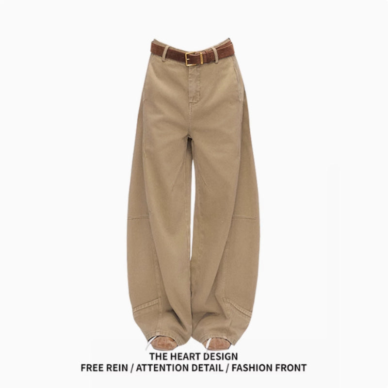 Retro Khaki Machete Jeans For Women Wide-leg Straight Trousers