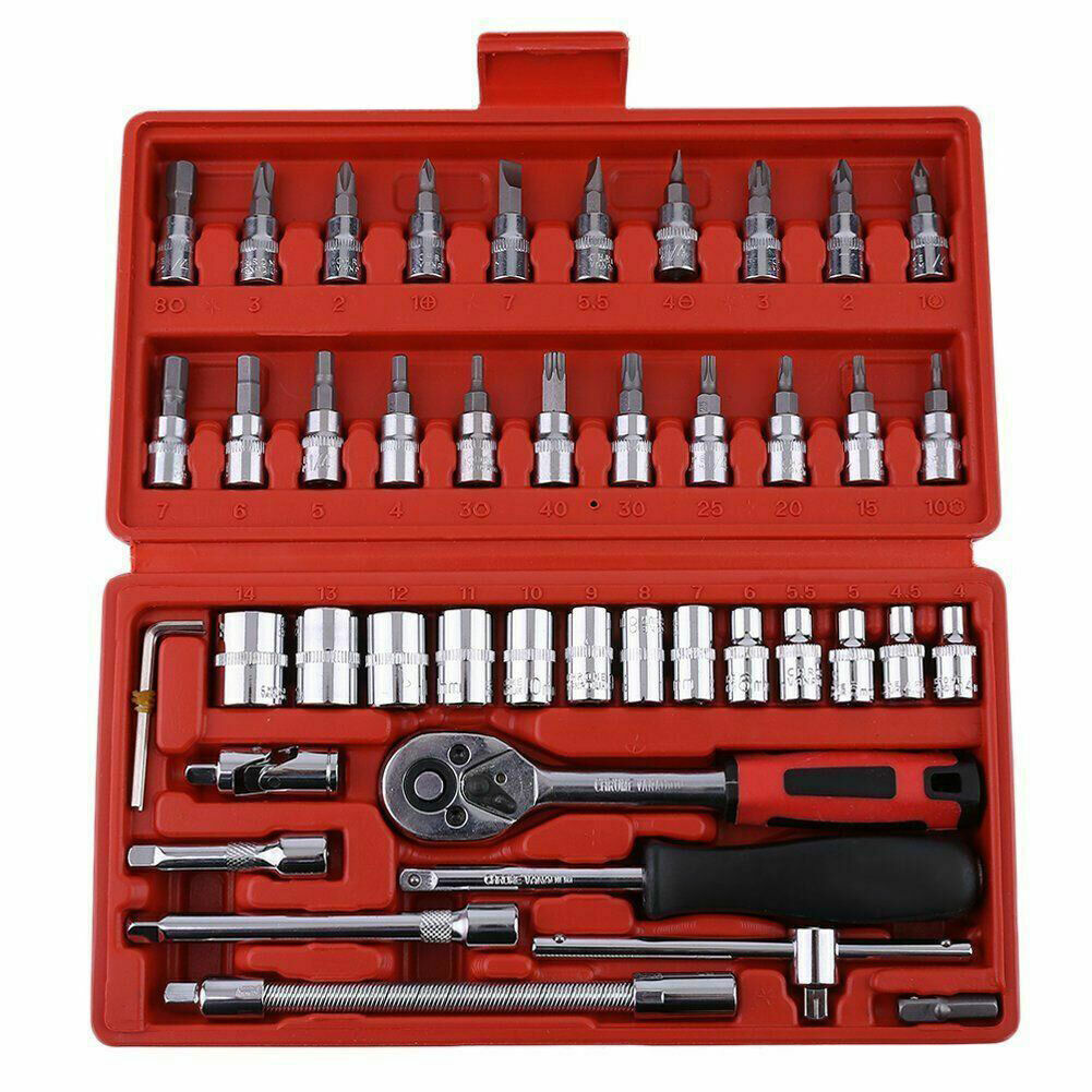 46PCS Metric Socket Set Ratchet Torx Wrench Kit 1 4 Drive Repair Tool With Case