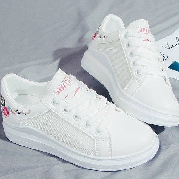 breathable mesh white shoes women