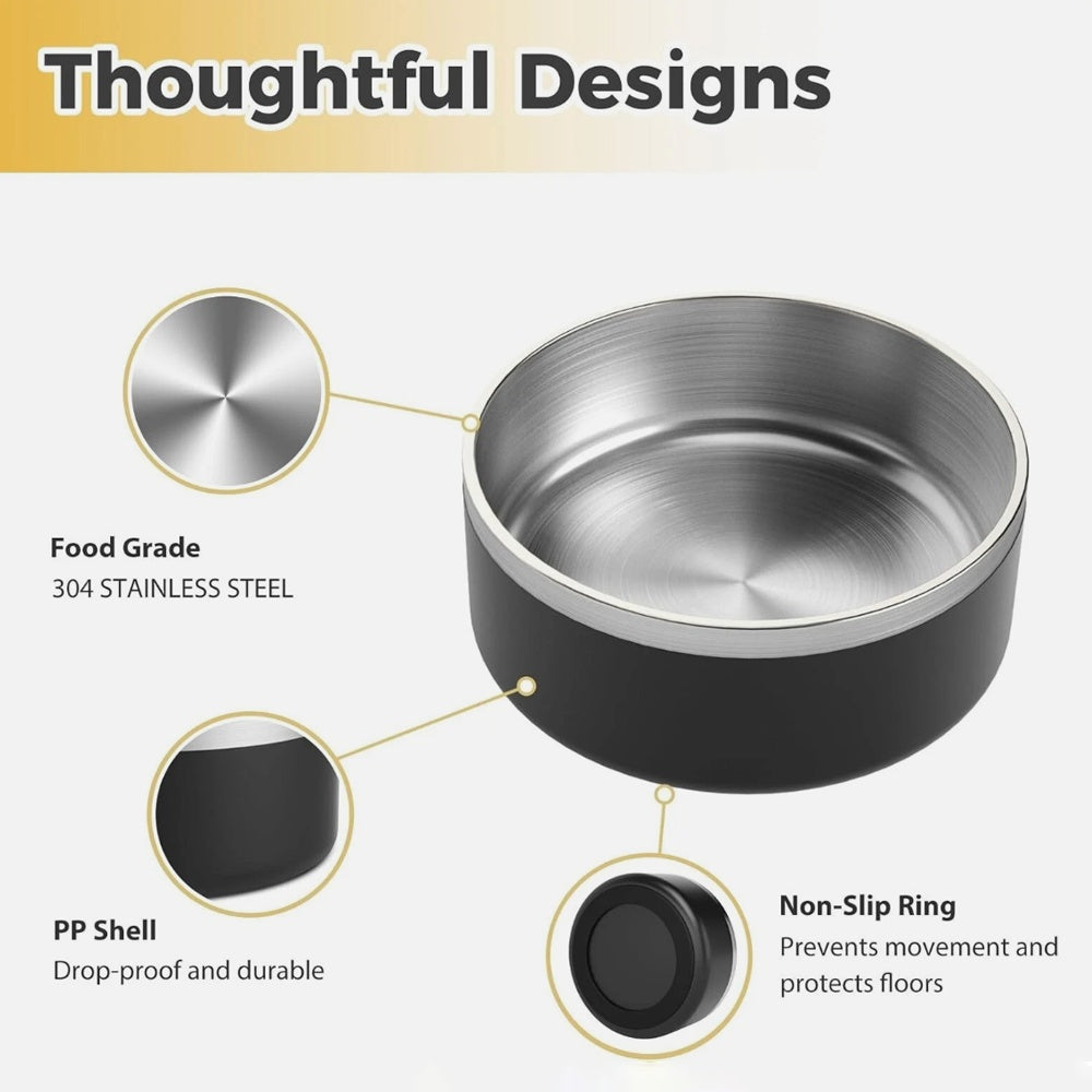 Dog Bowl, Stainless Steel Dog Food And Water Bowl With Non Slip Quiet Bottom, Easy To Clean, Dishwasher Safe, 42oz
