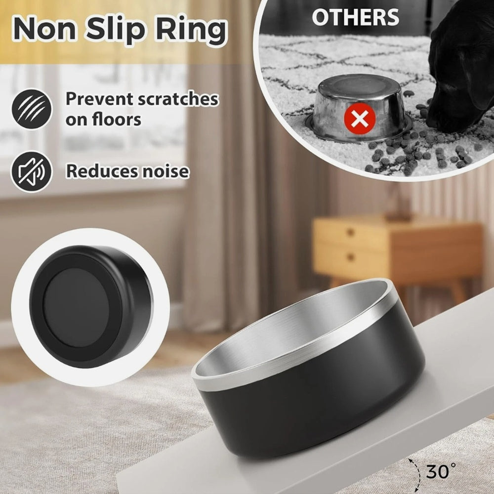 Dog Bowl, Stainless Steel Dog Food And Water Bowl With Non Slip Quiet Bottom, Easy To Clean, Dishwasher Safe, 42oz