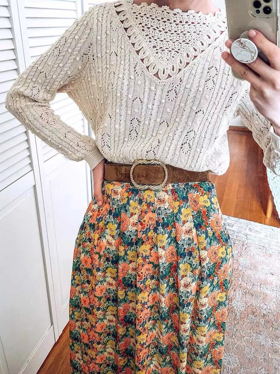 New French Idyllic Floral High Waist Split Skirt Women