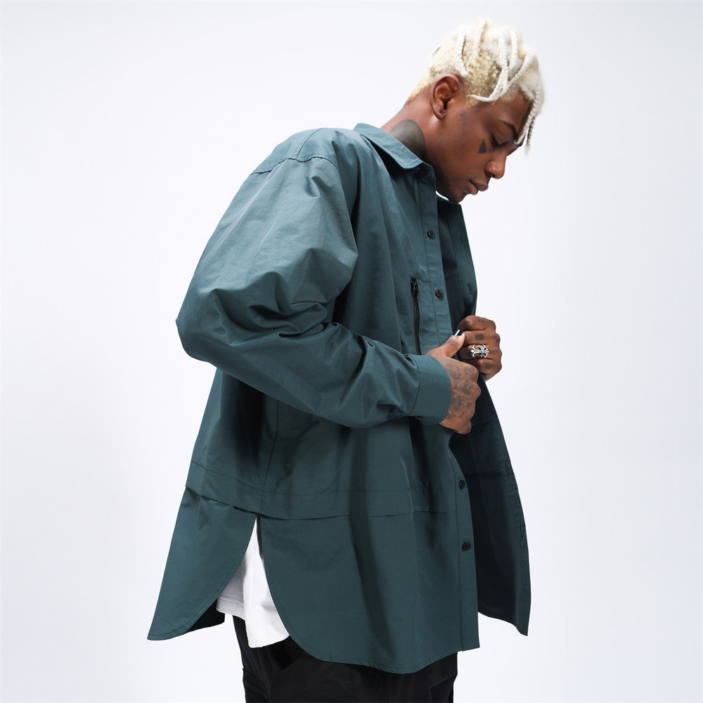 Zipper Pocket Design Long Sleeve Shirt Thin Jacket Men