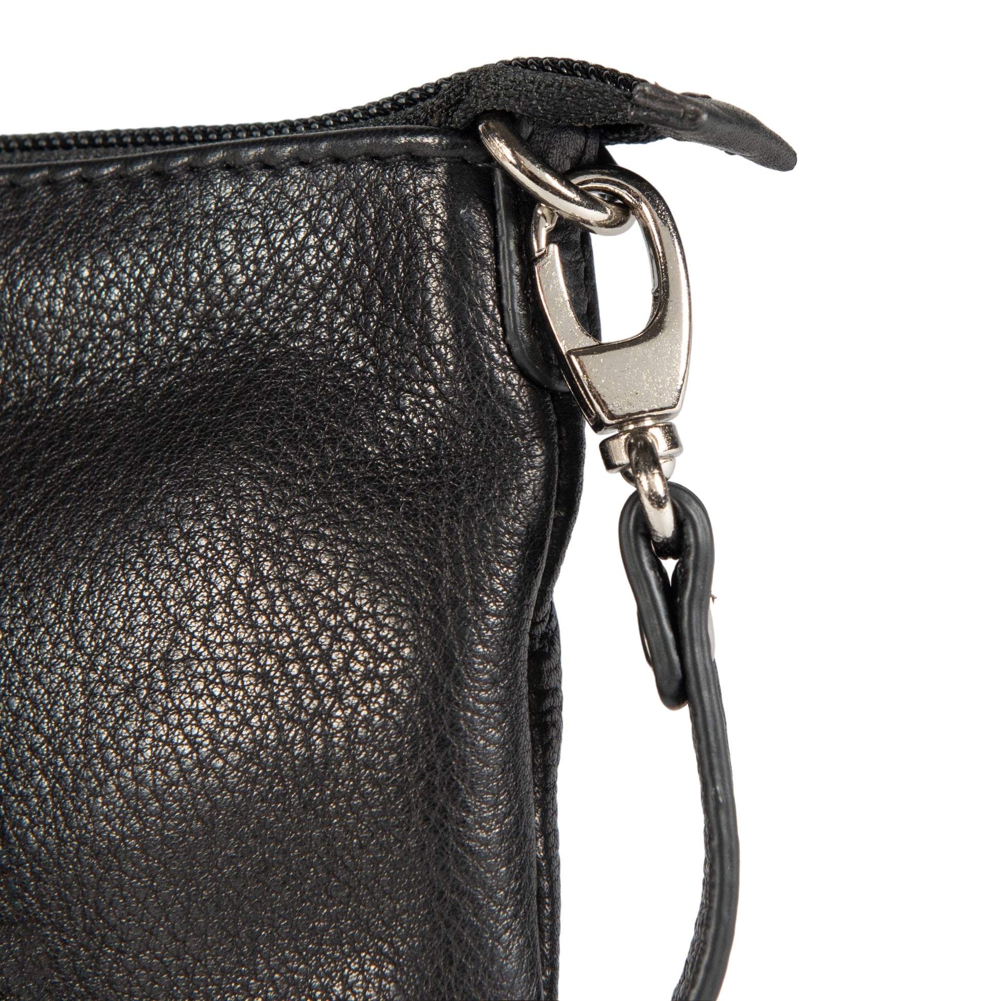 K0013AB | Women's Shoulder Bag in Genuine Full-Grain Leather with a Light Grain. Removable Shoulder Strap. Polished Nickel Accessories. Black Color. Dimensions: 20 x 10.5 x 2 cm. Packaging: Non-woven Bag-1