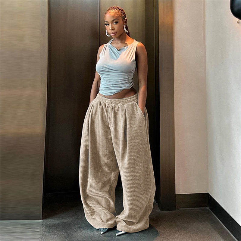 Autumn And Winter Women&#039;s Clothing New Fashion Street Shooting High Waist Loose Straight Casual Trousers