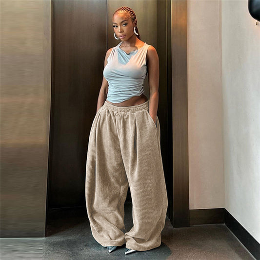 Autumn And Winter Women&#039;s Clothing New Fashion Street Shooting High Waist Loose Straight Casual Trousers