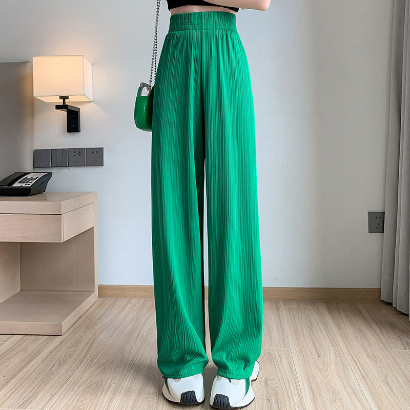 Ice Silk Wide-Leg Pants For Women, Thin Chiffon High-Waist Drape, Loose Straight-Leg Slimming Casual Floor-Length Pants For Women