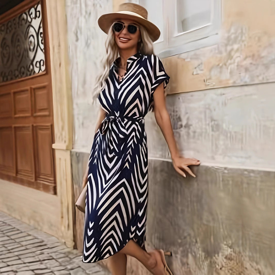 Women&#039;s Summer Women&#039;s Retro Dress V-neck Elegant Socialite Short Sleeve Dress