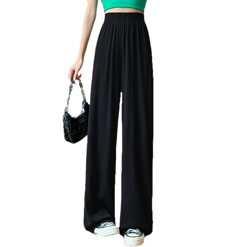 Ice Silk Wide-Leg Pants For Women, Thin Chiffon High-Waist Drape, Loose Straight-Leg Slimming Casual Floor-Length Pants For Women