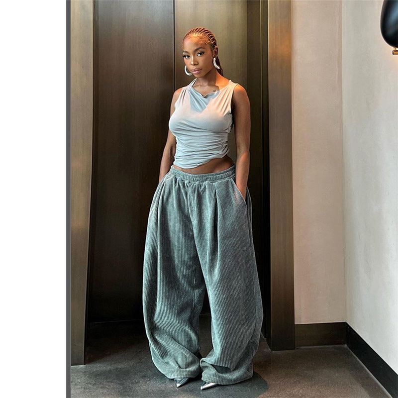 Autumn And Winter Women&#039;s Clothing New Fashion Street Shooting High Waist Loose Straight Casual Trousers