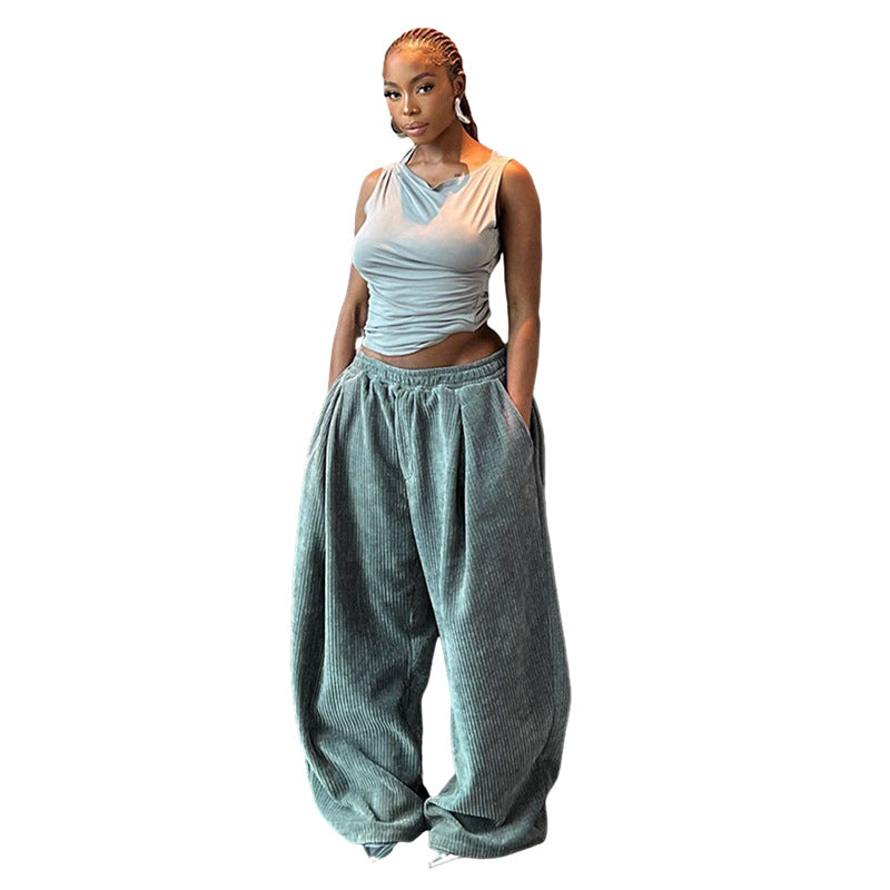 Autumn And Winter Women&#039;s Clothing New Fashion Street Shooting High Waist Loose Straight Casual Trousers