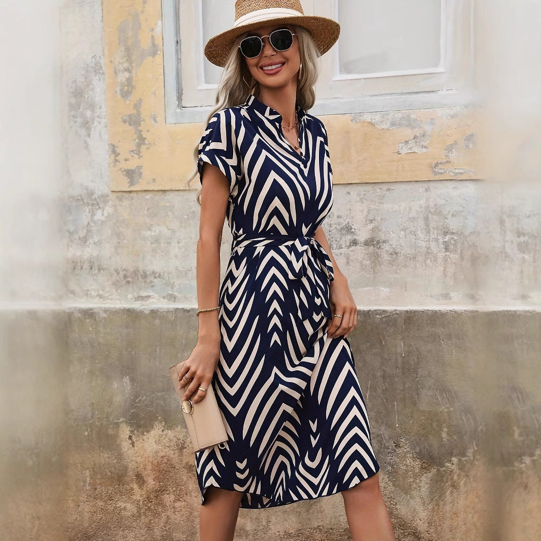 Women&#039;s Summer Women&#039;s Retro Dress V-neck Elegant Socialite Short Sleeve Dress