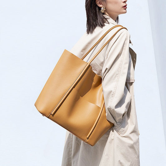 Niche Tote Bag Genuine Leather Women&#039;s Bag New Large Capacity Portable Bag High-end Sense Cowhide Commuter Underarm Shoulder Bag