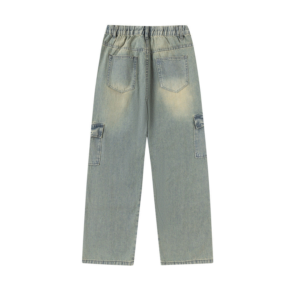 Loose Wash Denim Overalls For Men