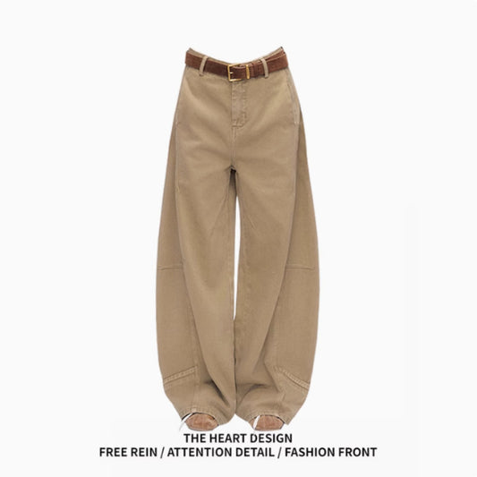 Retro Khaki Machete Jeans For Women Wide-leg Straight Trousers