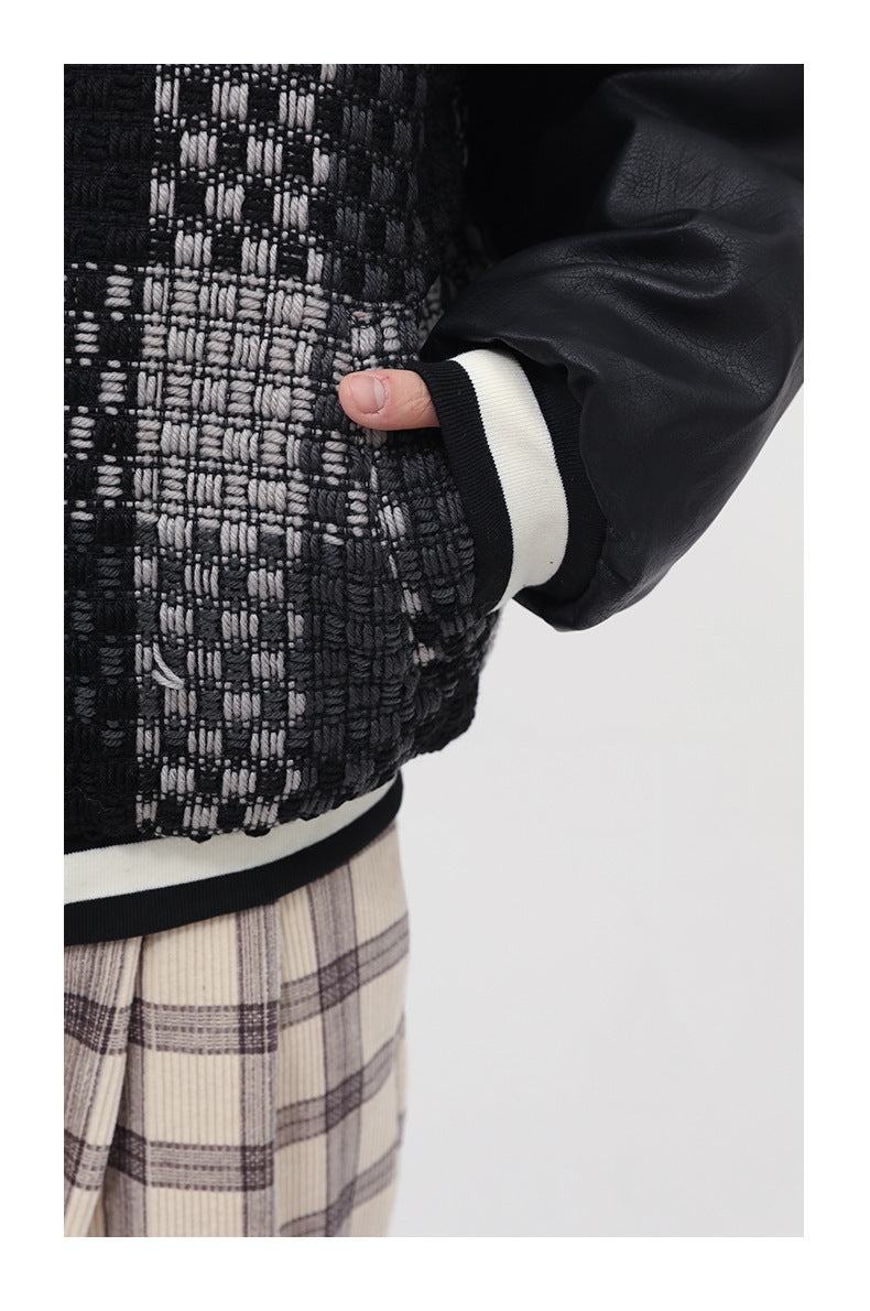 Plaid Stitching Design Trendy Brand Quilted Jacket Men