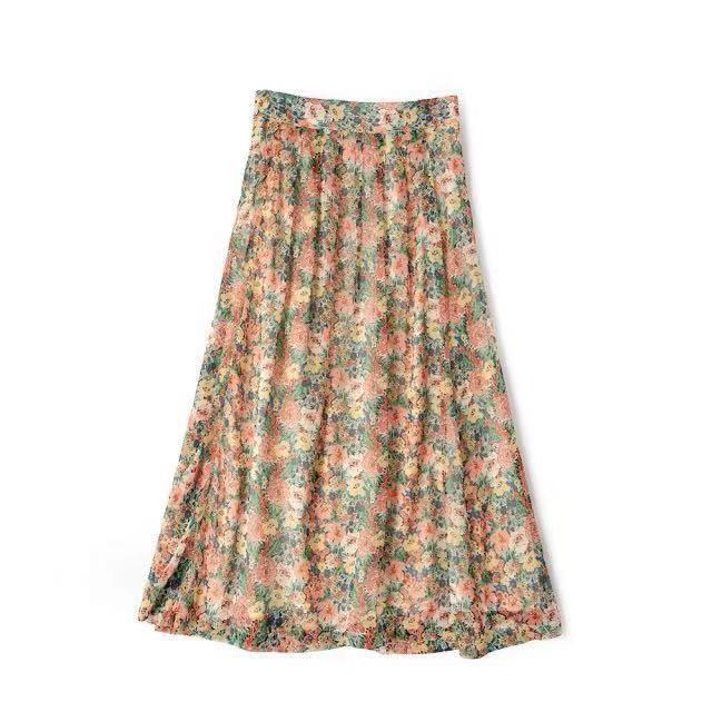New French Idyllic Floral High Waist Split Skirt Women