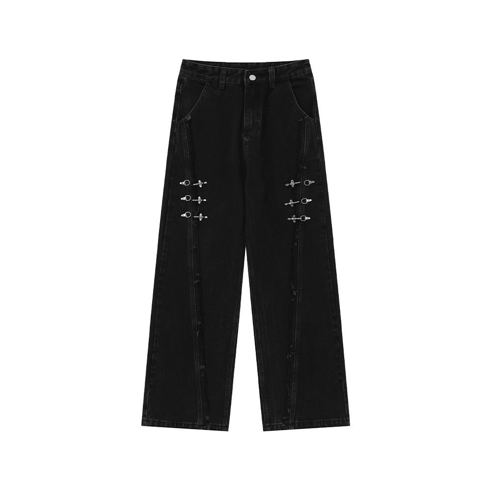 RetroBuckle Raw Hem Jeans Men