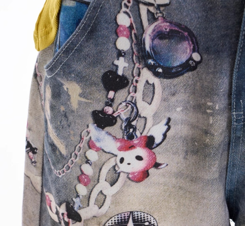 Retro Chain Printed Jeans