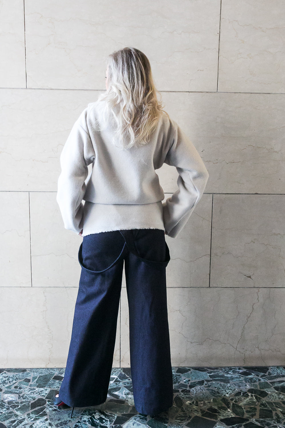 High collar white wool pullover-2