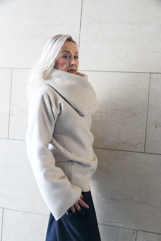 High collar white wool pullover-0